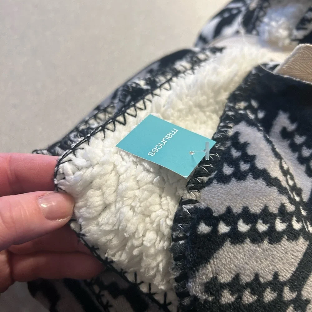 Maurice’s Nordic Patterned Black and White Blanket NWT